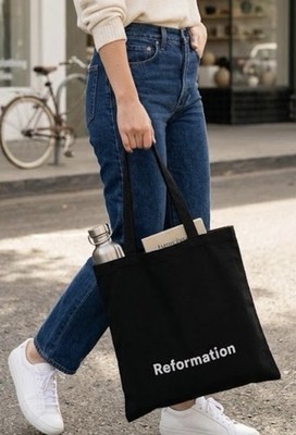 Reformation Black Canvas Tote 12.5  X 13  Shopping Bag Logo Lightweight Bag, NEW