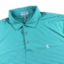 Peter Millar Summer Comfort Mens XL Green Striped Performance Golf Polo Shirt