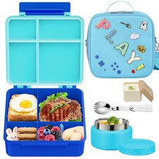 Leak-Proof Kids Bento Box 4-Compartment Play-Blue Soup Thermo Container
