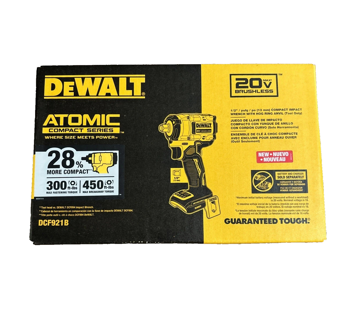 New! DeWALT (DCF921B) ATOMIC 20V MAX 1/2