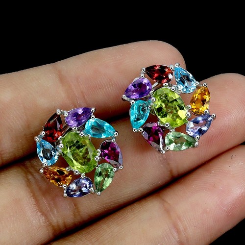 925 Sterling Silver Earrings Oval Peridot Citrine Iolite Topaz Gemstone Jewelry - Picture 2 of 13