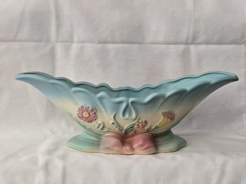 Hull Console Vase Pink Blue Bow Knot Series B-16, 13 1/2" Exc Cond