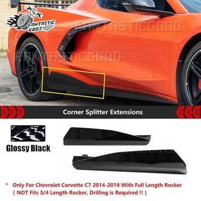 For Corvette C7 W/ Side Skirt 2014-2019 Black 5VM Corner Winglet Extensions Pair