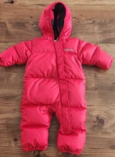 COLUMBIA Snuggly Bunny Hooded Bunting Red Snowsuit Baby Size 3-6 Months