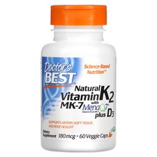 2 X Doctor's Best, Natural Vitamin K2 MK-7 with MenaQ7 plus Vitamin D3, 180 mcg,