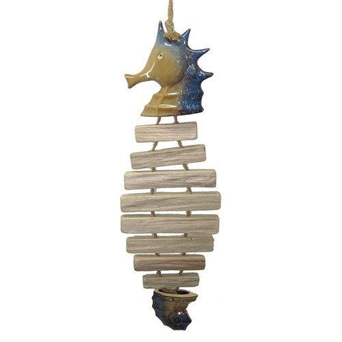 Seahorse Bones Hanging Figurine 21 Inches Wood and Ceramic