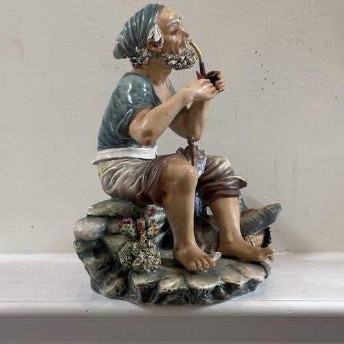 Rare CAPODIMONTE FISHERMAN Smoking Pipe Porcelain 10.25” ITALY Statue FLAW - Picture 23 of 24