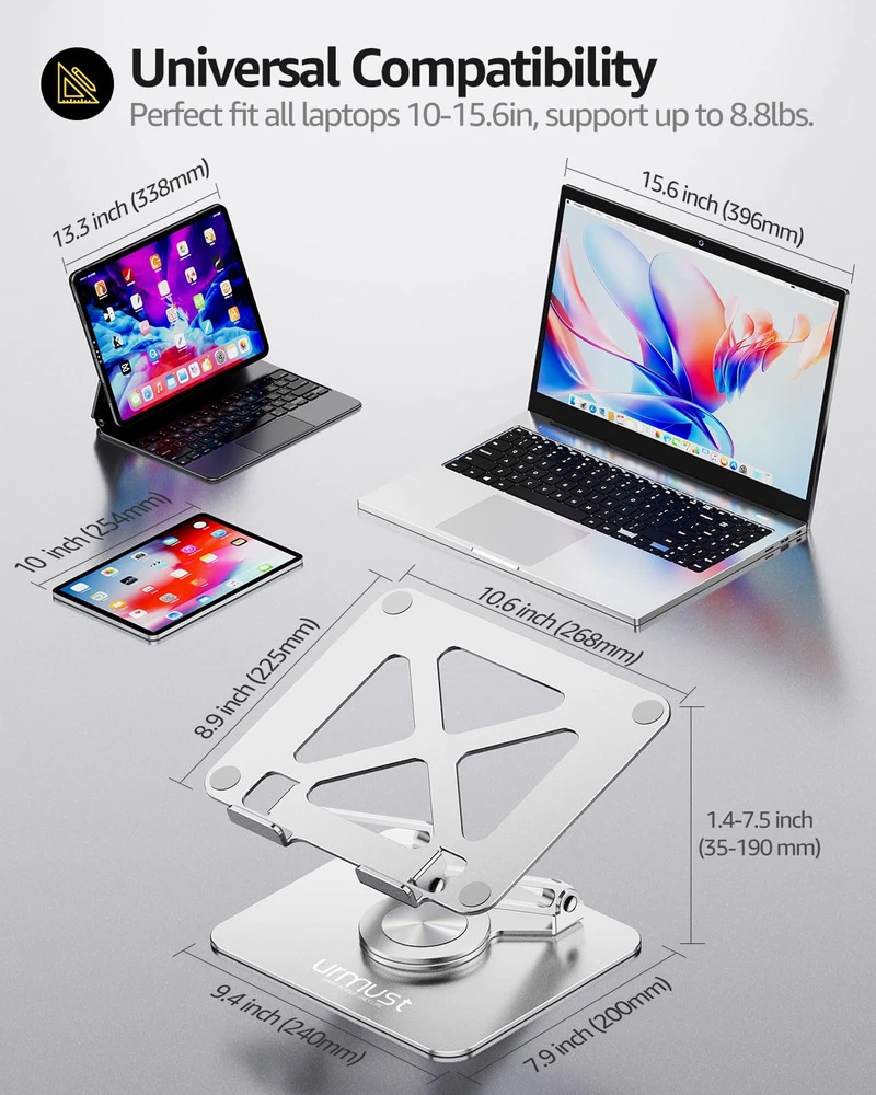 360° Rotating Ergonomic Laptop Stand for Desk - Adjustable Cooling Computer Riser 360° Rotating Ergonomic Laptop Stand for Desk - Adjustable Cooling Computer Riser