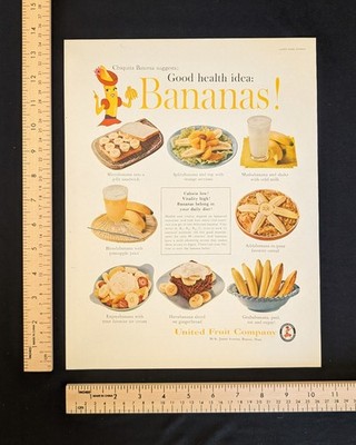 Vintage 1960 United Fruit Company Bananas Color Print Ad Full Page