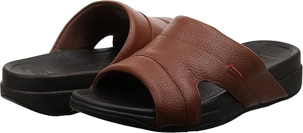 FitFlop® Men's 9 Freeway™ Pool Slide in Dark Tan Leather - Image 3 of 4