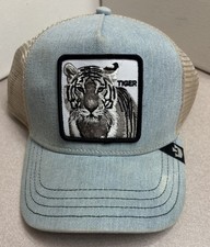 Goorin Bros The Farm White Tiger Denim Mesh SnapBack Trucker Hat Cap Adjustable