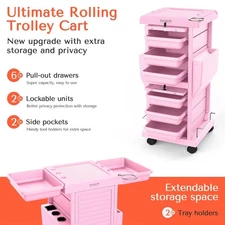 TASALON Professional Pink salon storage trolley cart  Barber spa table 6 drawers