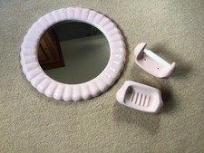 VINTAGE PINK MIRROR, SOAP DISH &TOILET ROLL HOLDER FREE POST IN UK