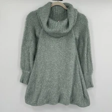 Free People XS Tunic Sweater Fuzzy Pullover Cowl Neck Sage Green Knit Top