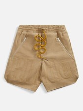 Rhude Embroidered Twill Logo Shorts Tan Zip P...