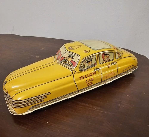 Vintage Louis Marx Yellow Cab Tin Litho Wind-Up Toy Car
