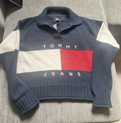 Tommy Jeans Women LOGO FLAG Rugby Sweater- XLARGE -Retail $89