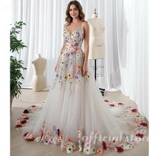Colorful Flower Wedding Dress Boho A Line 3D Florals Rustic Country Bridal Gowns