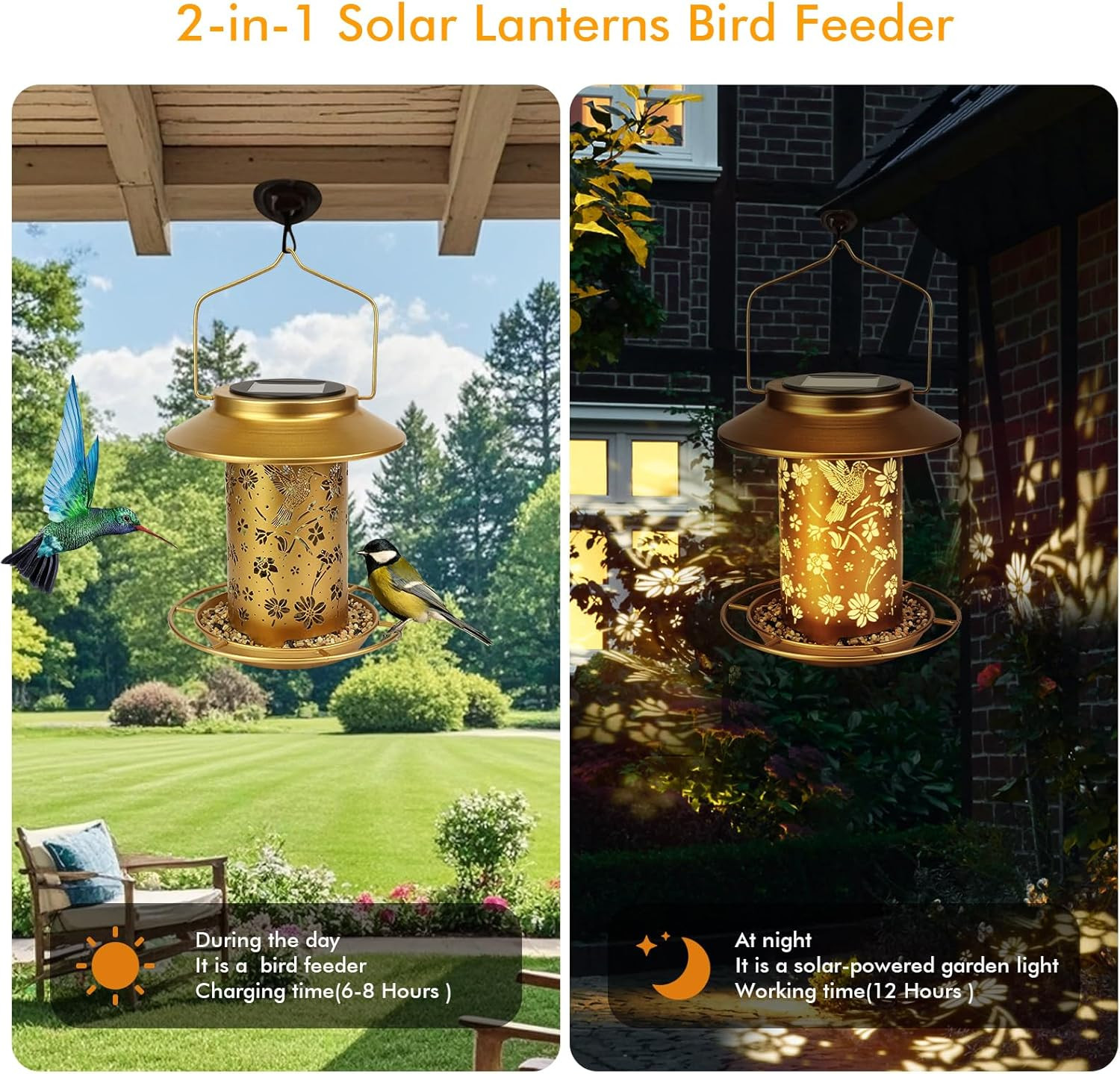Solar Bird Feeders Outdoors Hanging - Metal Waterproof outside Wild Bird Feeders