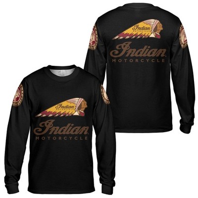Custom Name Men's Indian Black Motorcycle Logo Long Sleeves Shirt - All Size