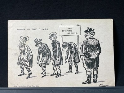 Antike Karikatur illustrierte Postkarte Satire Uncle Sam Anti Einwanderung Politik