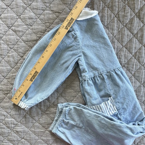 Vintage Oshkosh Denim Bubble Jumpsuit Romper 4T Peterpan Collar Pockets USA 90s - Picture 24 of 24