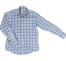 Peter Millar Shirt Mens Sz Medium Blue Plaid Button Down 100 Cotton Dry Cleaned