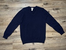 LL Bean Sweater Mens Large Tall Navy Blue 100 Lambs Wool Tight Knit