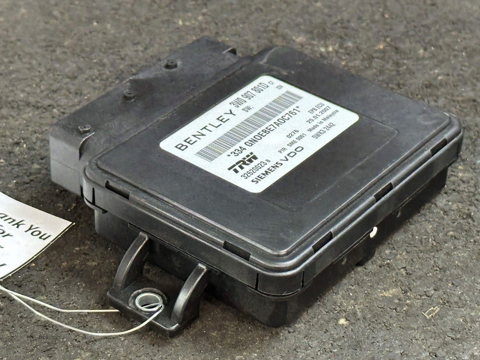 03-12 BENTLEY CONTINENTAL ELECTRONIC PARKING BRAKE MODULE COMPUTER 3W0907801D