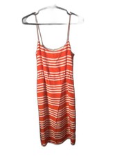 J.CREW 100% Silk Women's Orange White Striped Sleeveless Dress Size 00 