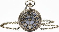 Retro Antique Bronze Pocket Watch with 31" Lobster Clasp Necklace Chain, Classic