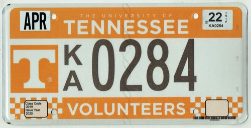 LOW NUMBER 2022 University Of Tennessee Volunteers RARE UT License Plate KA0284