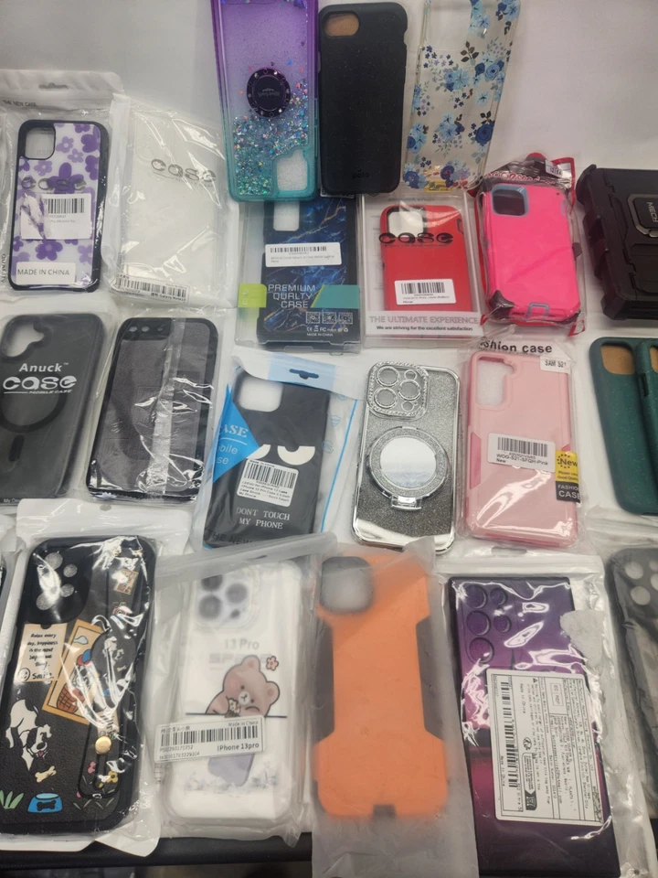Lote al por mayor a granel de 73 fundas mixtas para teléfonos celulares iPhone y Android Foto 3 de 4