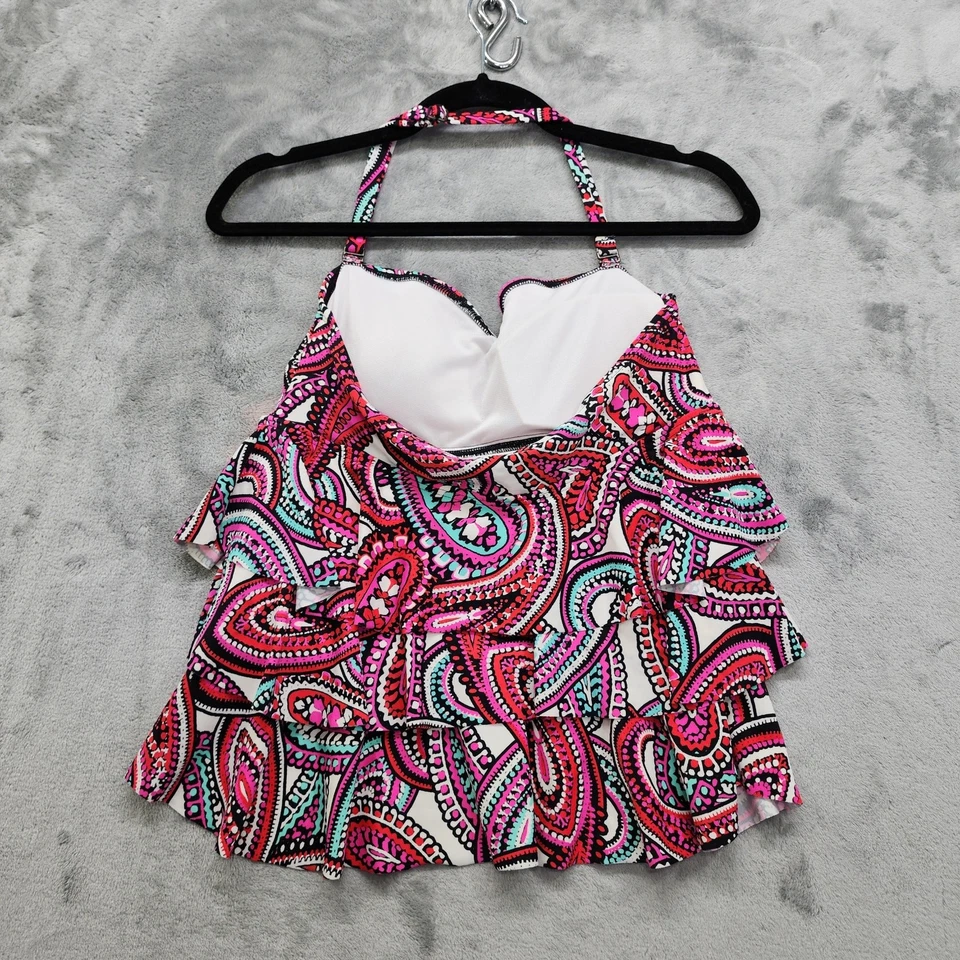 Camiseta de natación Island Escape Tankini talla 10 rosa cachemira boho con volantes en capas Bandini Foto 2 de 4