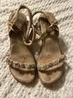 Wedge sandals straw, flowers and rhinestone straps size 8 — photo 3