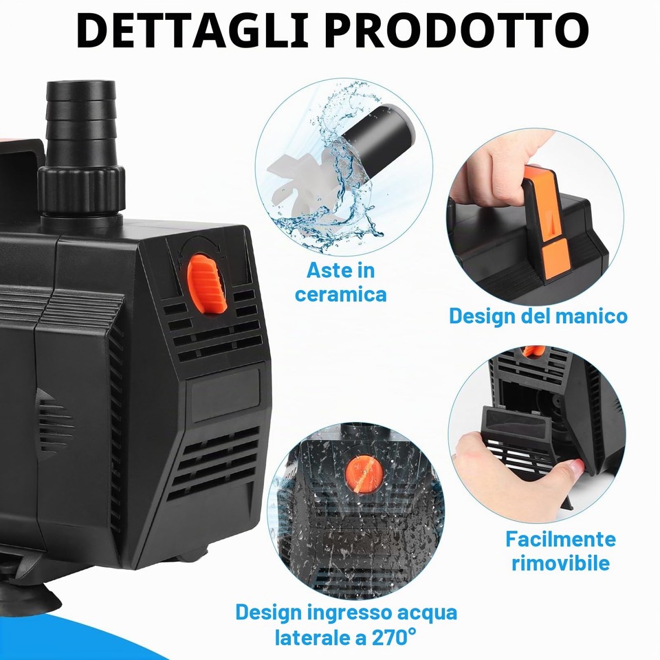 Pompa Acquario Laghetto 60W 3500L/H Anfibia con Filtro Nero Plastica | eBay