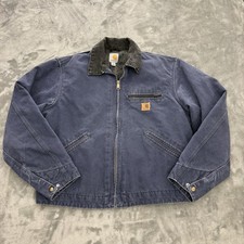 Vtg Carhartt J97 DPB Men's Large Deep Blue Blanket-Lined Duck Detroit Jacket