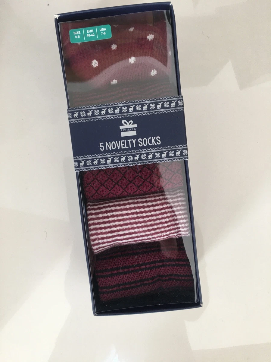 Paquete de 5 pares de calcetines de novedad para hombre Primark regalo en caja Reino Unido talla 6-8
