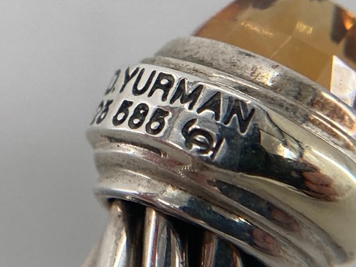 David Yurman 14K Gold Citrine Tip Sterling Silver Cable Cuff 7mm Bracelet 585 - Picture 8 of 15