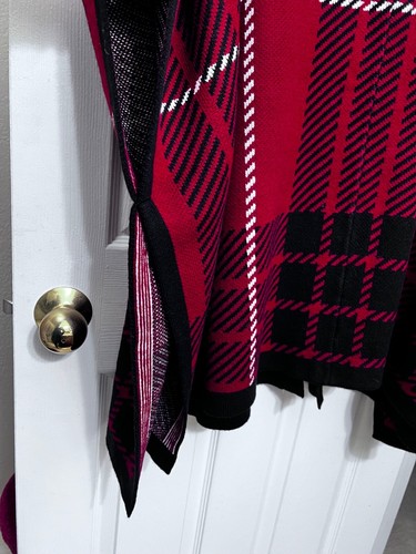 NEW! Anne Klein Hooded Poncho Cape Titian Red Combo Knit Sweater Full Zip Size L - Picture 15 of 21