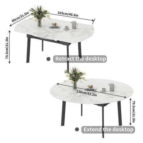 Premium Textured Stone Top Extendable Dining Room Table Steel Legs f 6-10 People - Picture 17 of 25