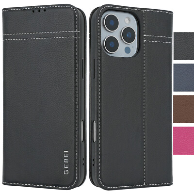 iPhone 16/Plus/Pro/Max/16E Hülle Echt Leder Flip Case Lederhülle Handyhülle Etui