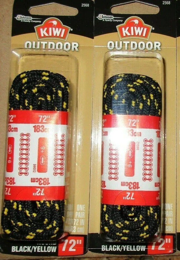 Kiwi 72" / 183cm Long Shoe Laces Shoelaces Black Yellow for sale online