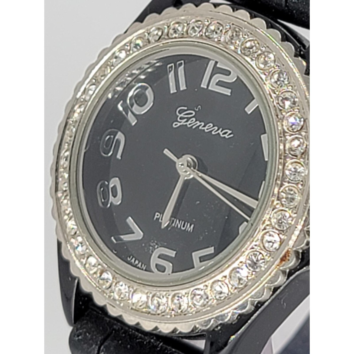 Elegant Geneva Platinum Watch with Crystal Accents and Black  display picture 1