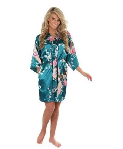 Satin Silk Bridesmaid Robe – Elegant Crane Print Kimono - Picture 100 of 108