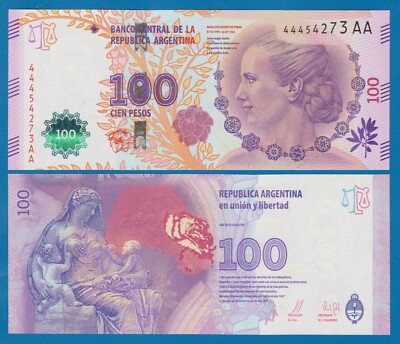 Argentina 100 Pesos P 358c Unc Suffix Eva Peron Nd 16 358 Evita Ebay