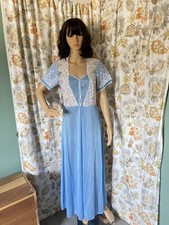 Vintage White Lace Nightgown S-M Tall Romantic Blue Silky Comfortably