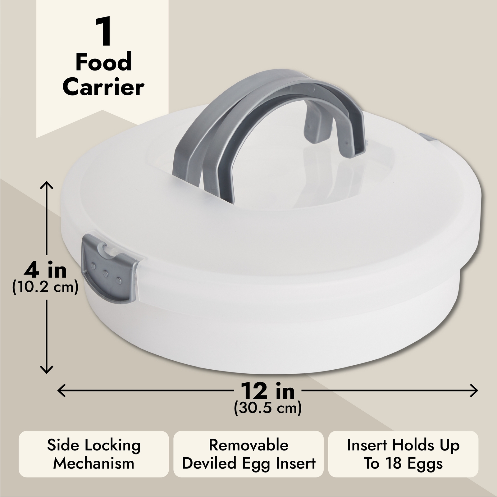 Round Dessert Carrier with Lid and Handle, Cheesecake Container (White, 12x4in)
