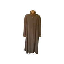 Stunning Elvi Long Green Overcoat Size Xl Brown Velvet Accents High Collar
