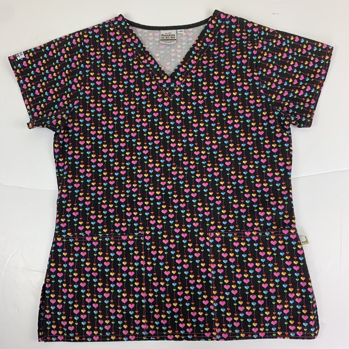 BANANA SCRUBS Multicolor Hearts Scrubs Size XS